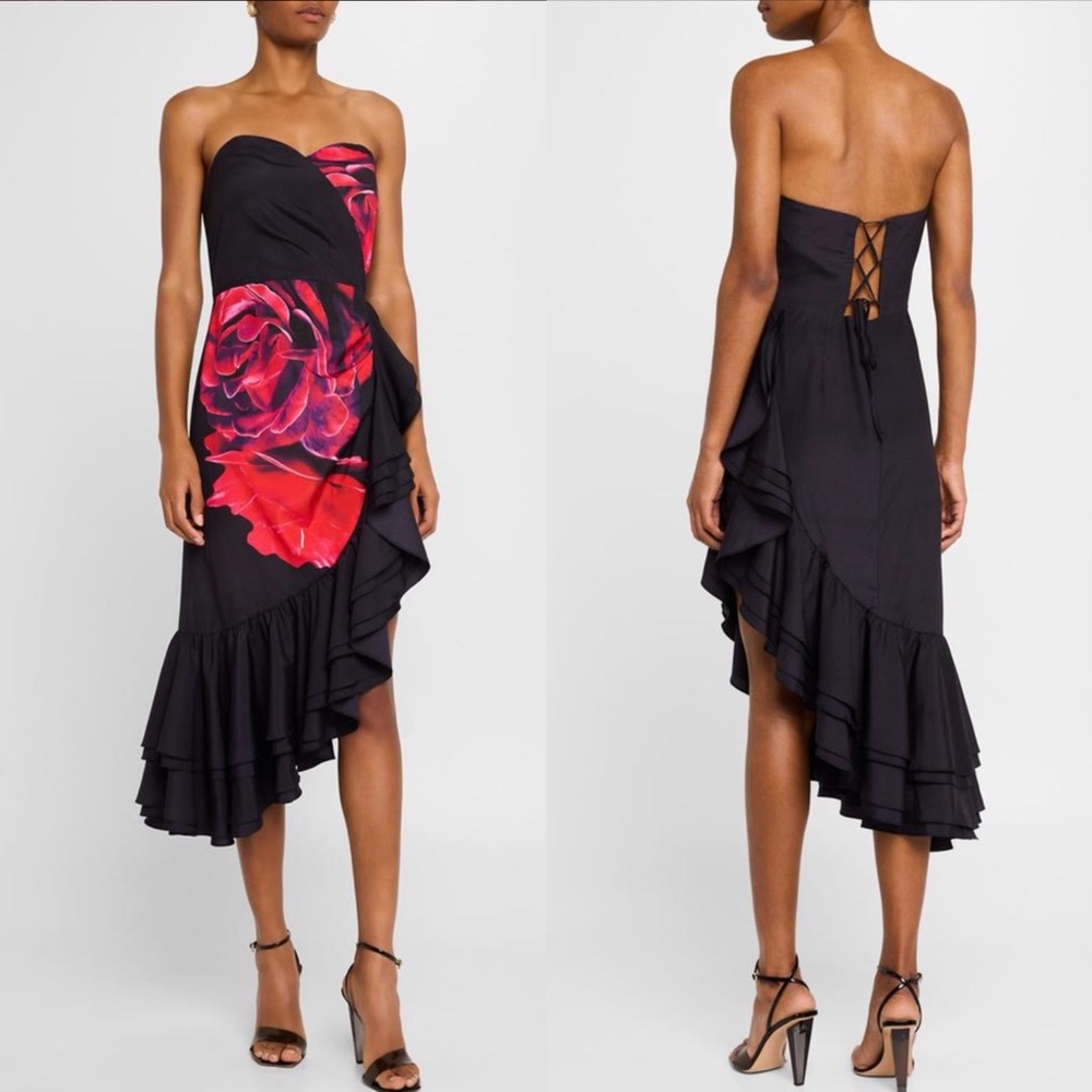 One33 Social Women’s Strapless Floral-Print Asymmetric Midi Dress